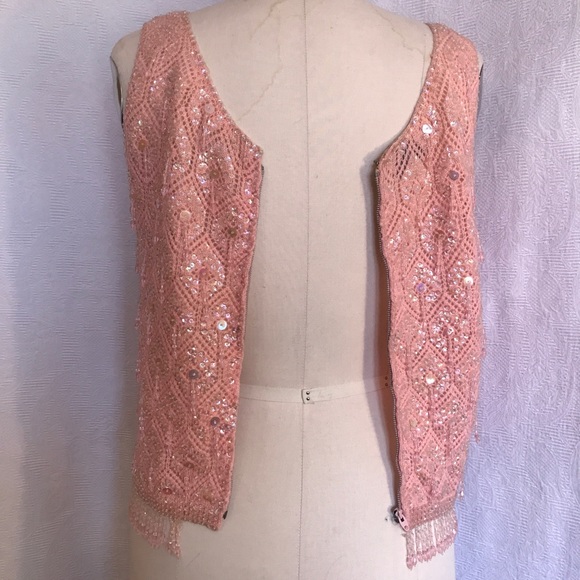 Vintage 50’s/60’s pink beaded shell top S/M - Picture 8 of 11